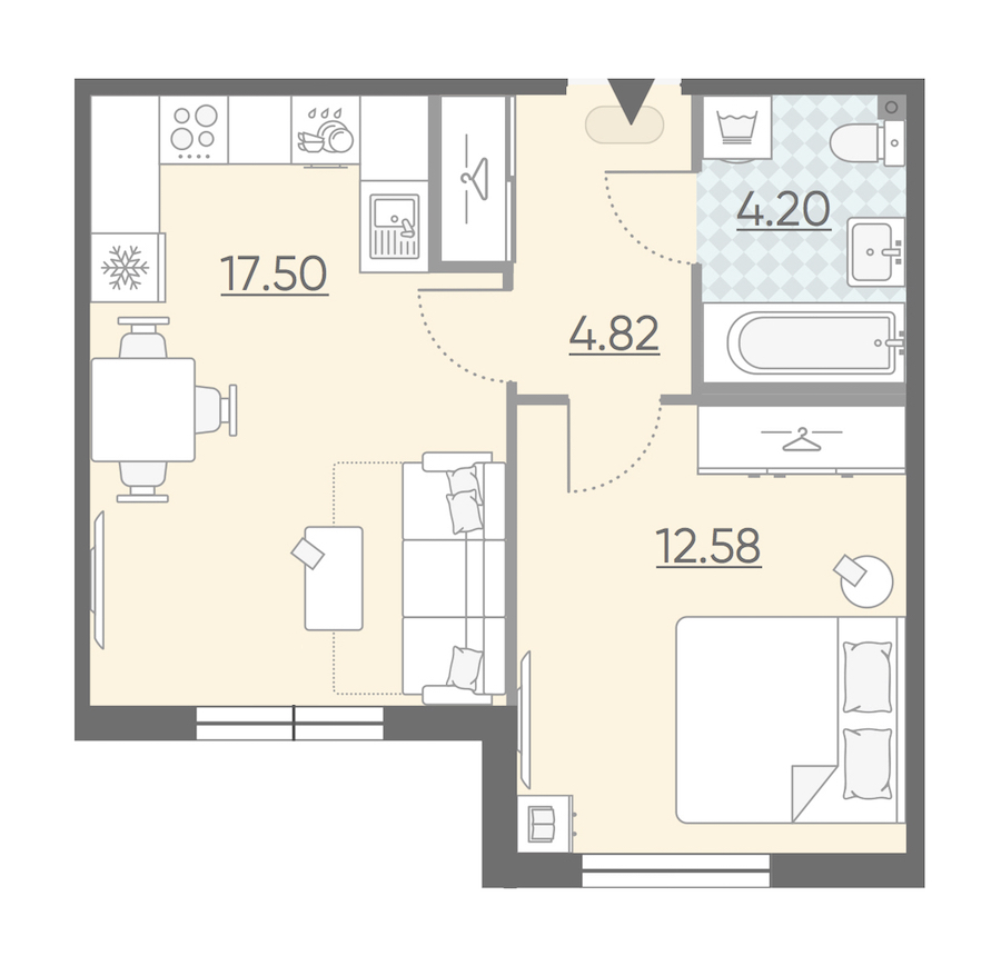 Однокомнатная квартира в : площадь 39.1 м2 , этаж: 2 – купить в Санкт-Петербурге